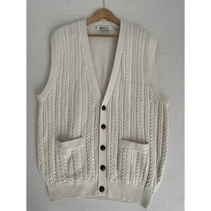 Haband! Vintage Y2K‎ Mens Sweater Vest Cream Cable Knit Cardigan Size XL Preppy